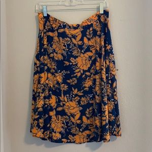 Navy Orange floral print skirt